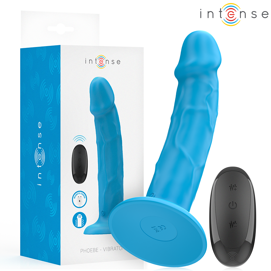 INTENSE - PHOEBE VIBRADOR REALÍSTICO 10 VIBRACIONES AZUL CONTROL REMOTO