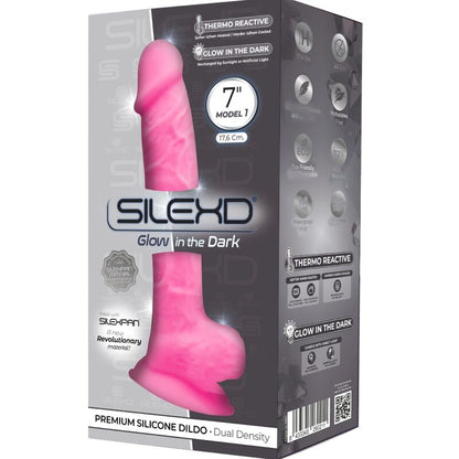 SILEXD - MODELO 1 PENE REALÍSTICO SILICONA PREMIUM SILEXPAN ROSA FLUORESCENTE 17.5 CM