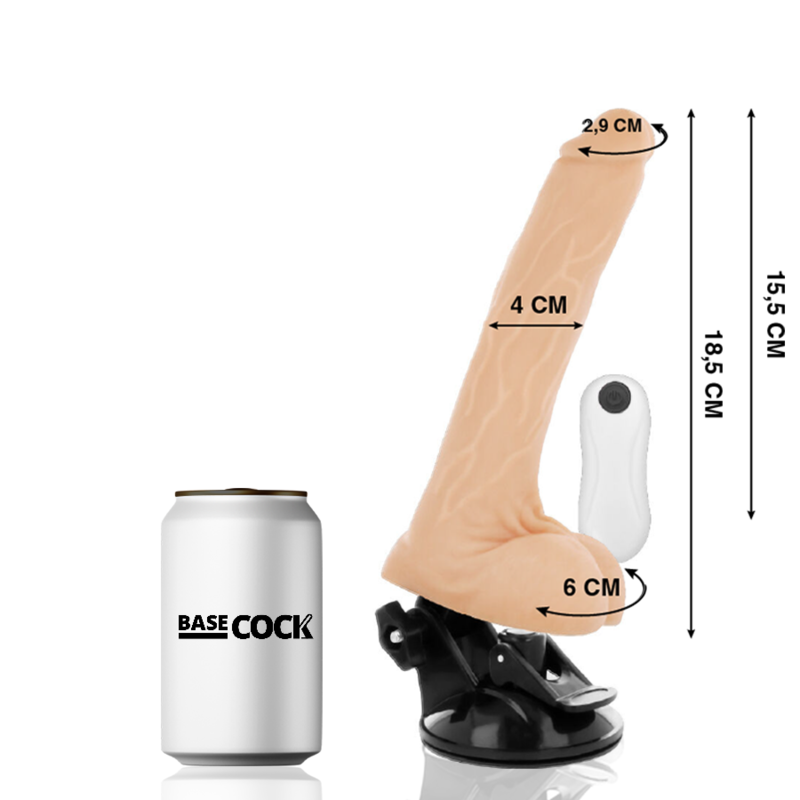 BASECOCK - VIBRADOR REALÍSTICO ARTICULABLE CONTROL REMOTO NATURAL 18.5 CM -O- 4 CM