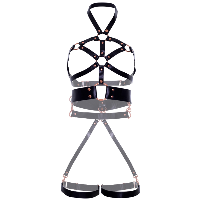LEG AVENUE - ARNÉS BODY CUERO VEGANO AGARRE NEGRO L