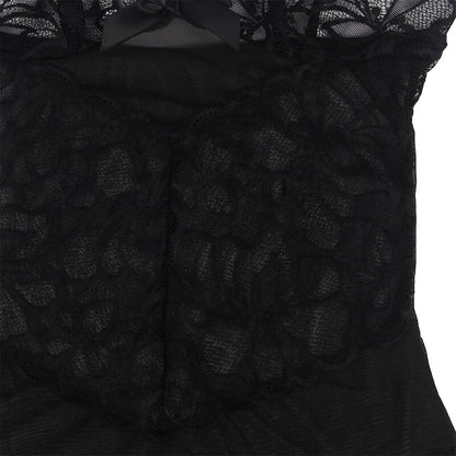 SUBBLIME - BABYDOLL CON TIRANTES AJUSTABLES Y ESTAMPADO FLORAL DE ENCAJE TRANSPARENTE NEGRO L/XL