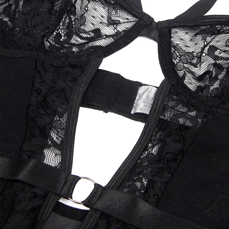 SUBBLIME - TEDDY CON LIGA DETALLE ENCAJES Y TIRAS NEGRO L/XL