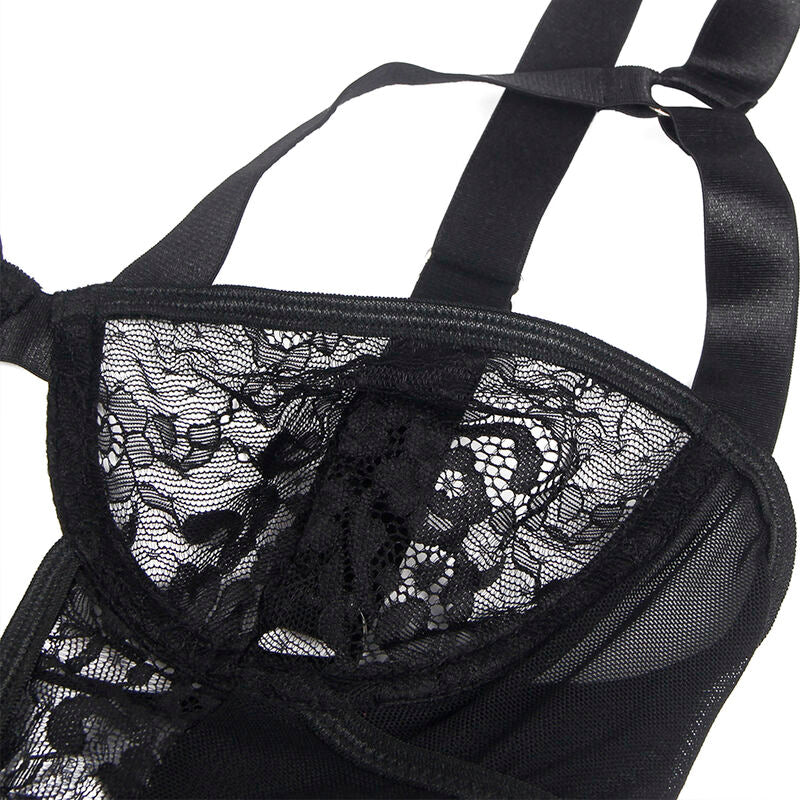 SUBBLIME - TEDDY CON LIGA DETALLE ENCAJES Y TIRAS NEGRO L/XL