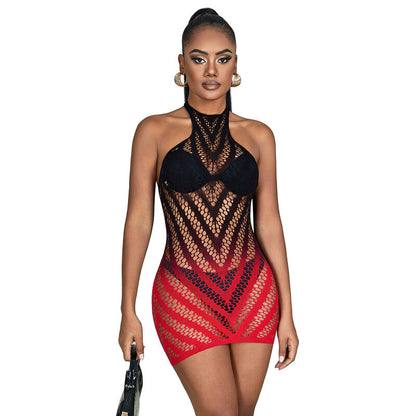 SUBBLIME - 952242 VESTIDO DE REJILLA ELÁSTICO DEGRADADO ROJO Y NEGRO TALLA ÚNICA