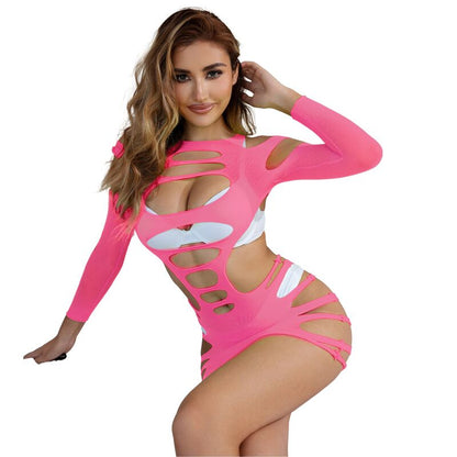 SUBBLIME - 952273 VESTIDO DE REJILLA ELÁSTICO MANGA LARGA ROSA TALLA ÚNICA