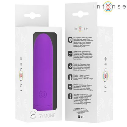 INTENSE - SYMONE BALA VIBRADORA RECARGABLE POR USB 8 VIBRACIONES MORADO 10 X 2.2 CM