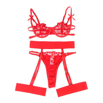 SUBBLIME - 954338 SUJETADOR + TANGA + LIGUEROS ESTAMPADO DE CORAZONES ROJO L/XL