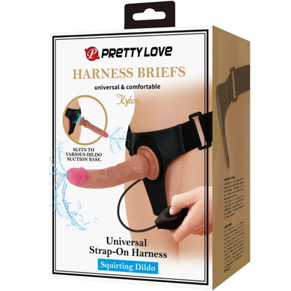 PRETTY LOVE - KYTON HARNESS BRIEFS UNIVERSAL CON DILDO SQUIRTING 19 CM MULATO