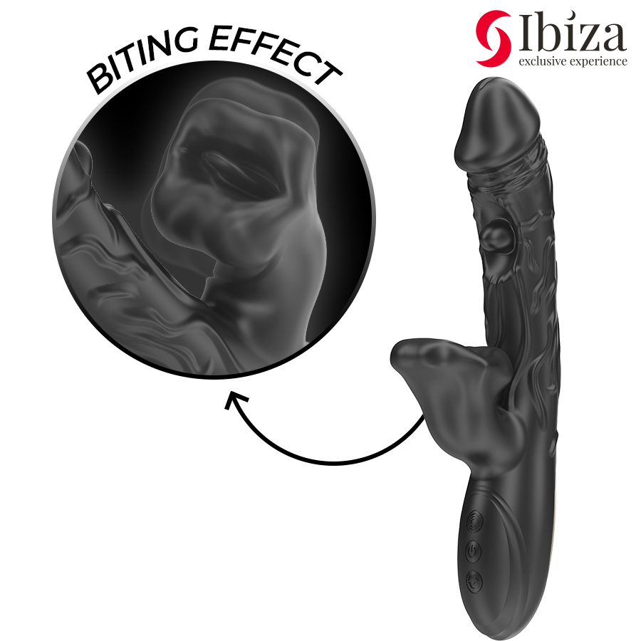 IBIZA - VIBRADOR Y ESTIMULADOR DE CLÍTORIS CON EFECTO MORDEDOR Y ROTACIÓN