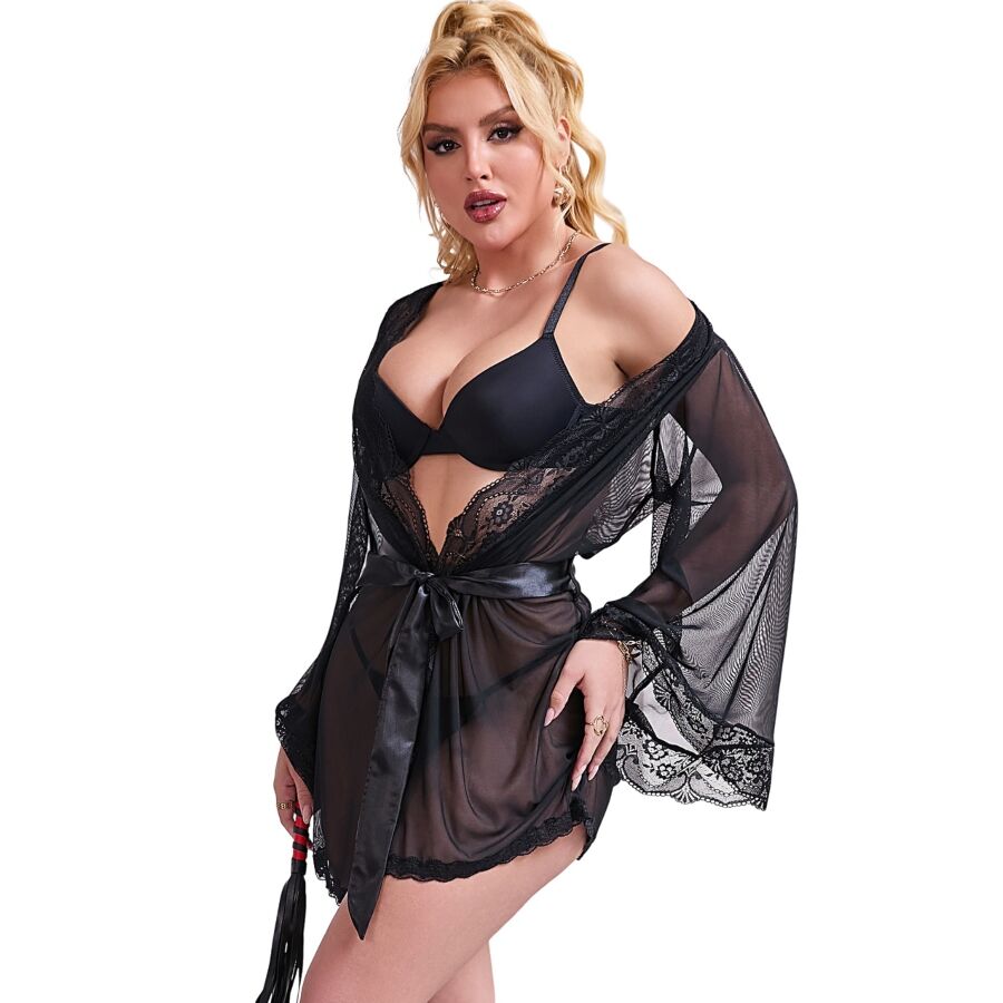 SUBBLIME - BATA TELA TRANSPARENTE DETALLE ENCAJE NEGRO L/XL