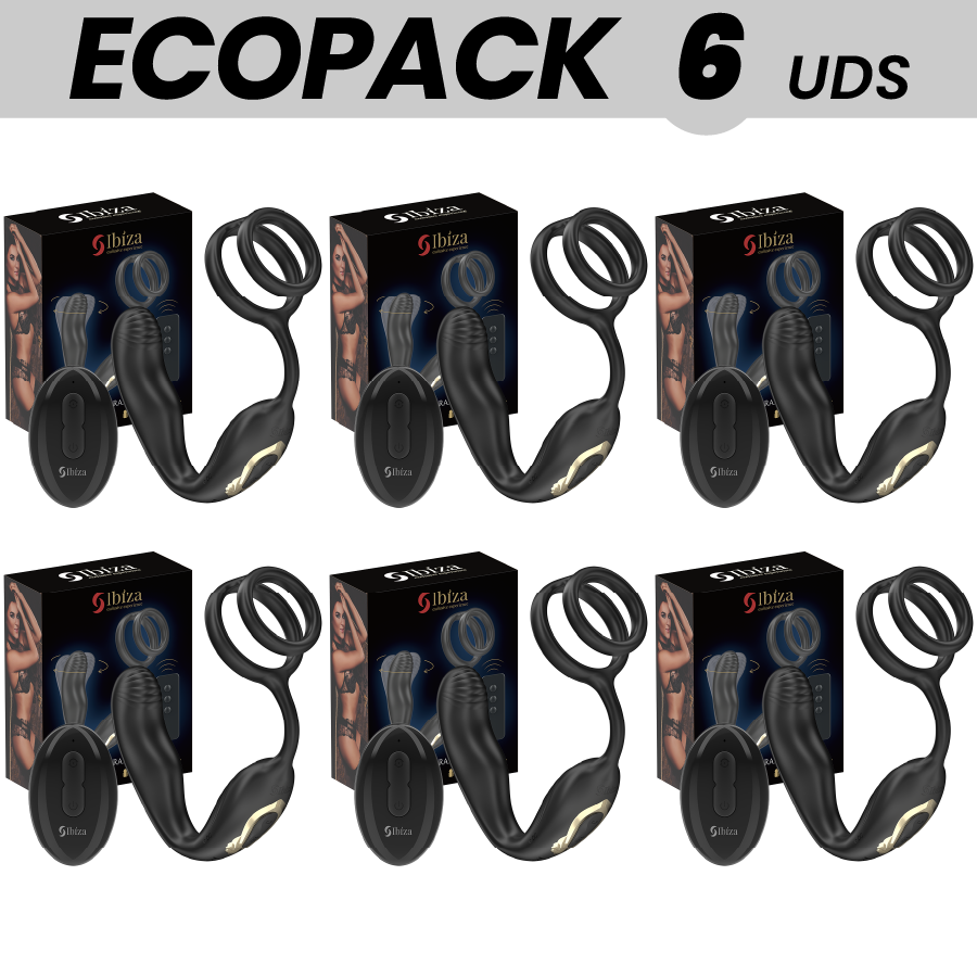 ECOPACKS 6 UDS - IBIZA WIGGLE PLUG ANAL ROTADOR CONTROL REMOTO CON VIBRO-PERINEO Y ANILLAS POTENCIADORAS DE PENE