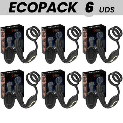 ECOPACKS 6 UDS - IBIZA WIGGLE PLUG ANAL ROTADOR CONTROL REMOTO CON VIBRO-PERINEO Y ANILLAS POTENCIADORAS DE PENE