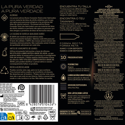 DUREX - CONEXIÓN TOTAL XL ULTRA FINO PLUS SIN LÁTEX 10 UNIDADES