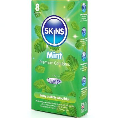 SKINS - PRESERVATIVOS PREMIUM SABOR MENTA PACK 8
