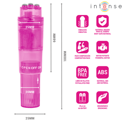 INTENSE - KURT MINI MASAJEADOR CON 4 CABEZALES INTERCAMBIABLES ROSA