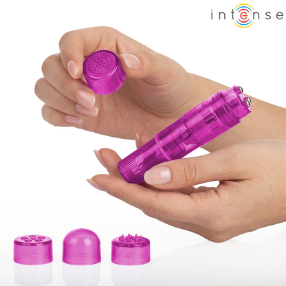 INTENSE - KURT MINI MASAJEADOR CON 4 CABEZALES INTERCAMBIABLES ROSA