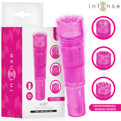 INTENSE - KURT MINI MASAJEADOR CON 4 CABEZALES INTERCAMBIABLES ROSA