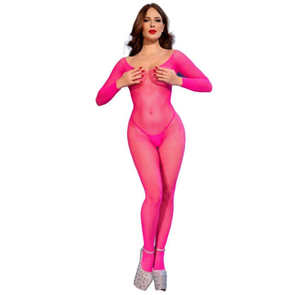CHILIROSE - CR 4894 BODYSTOCKING MALLA ROSA NEON S/M