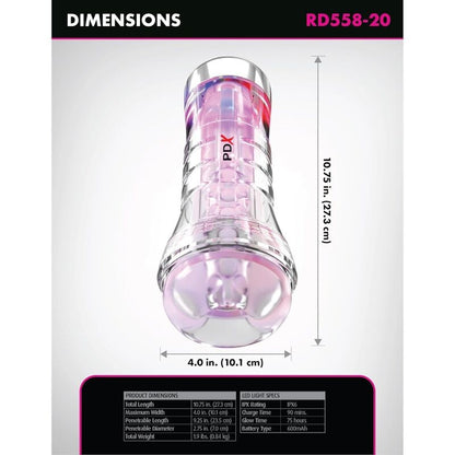 PDX ELITE - MASTURBADOR TRANSPARENTE VIEWTUBE XXL LED STROKER 27.3 CM