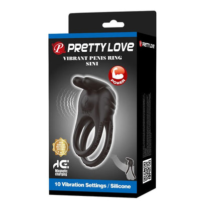 PRETTY LOVE - SINI ANILLO PARA PENE VIBRADOR RECARGABLE 10 FUNCIONES NEGRO