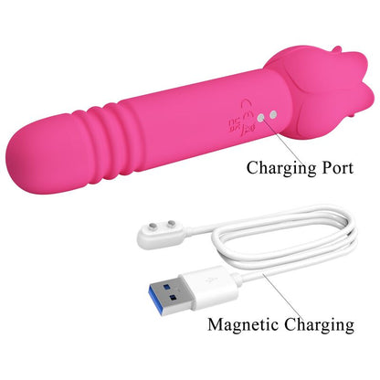 PRETTY LOVE - CHALEY VIBRADOR CON ESTIMULACIÓN ORAL, EMPUJE Y CLITORAL RECARGABLE ROSA