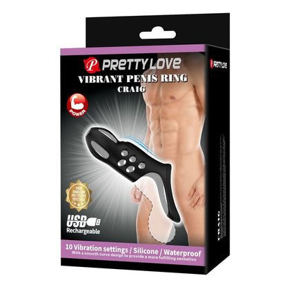 PRETTY LOVE - CRAIG ANILLO PARA PENE VIBRADOR RECARGABLE NEGRO