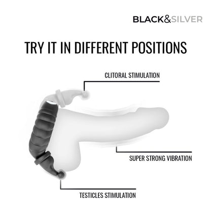 BLACK & SILVER - NEO ANILLO VIBRADOR RECARGABLE PARA PAREJAS NEGRO