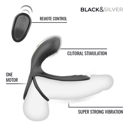 BLACK & SILVER - RIPLEY ANILLO VIBRADOR RECARGABLE CON CONTROL REMOTO NEGRO