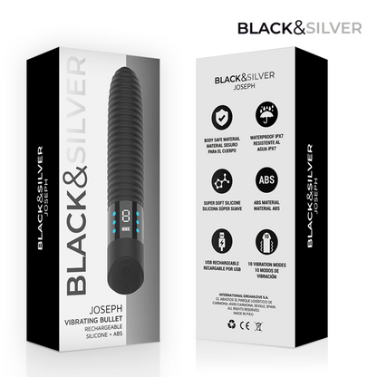BLACK & SILVER - JOSEPH VIBRADOR RECARGABLE USB CON PANTALLA LED NEGRO