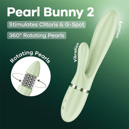 SATISFYER - PEARL BUNNY 2 VIBRADOR RABBIT CON PERLAS GIRATORIAS VERDE CLARO