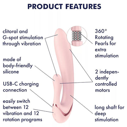 SATISFYER - PEARL BUNNY 3 VIBRADOR RABBIT CON PERLAS GIRATORIAS ROSA CLARO