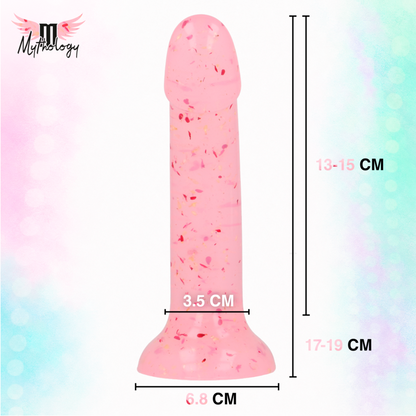 MYTHOLOGY - LYRA 9 DILDO DE SILICONA 17 CM Ø 3,6 CM TRANSPARENTE ROSADO MOTEADO ROJO