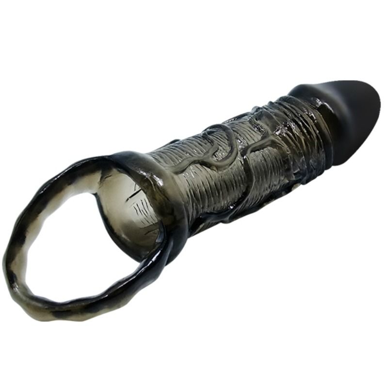 BAILE - FUNDA EXTENSORA PENE CON STRAP PARA TESTÍCULOS NEGRO 13.5 CM