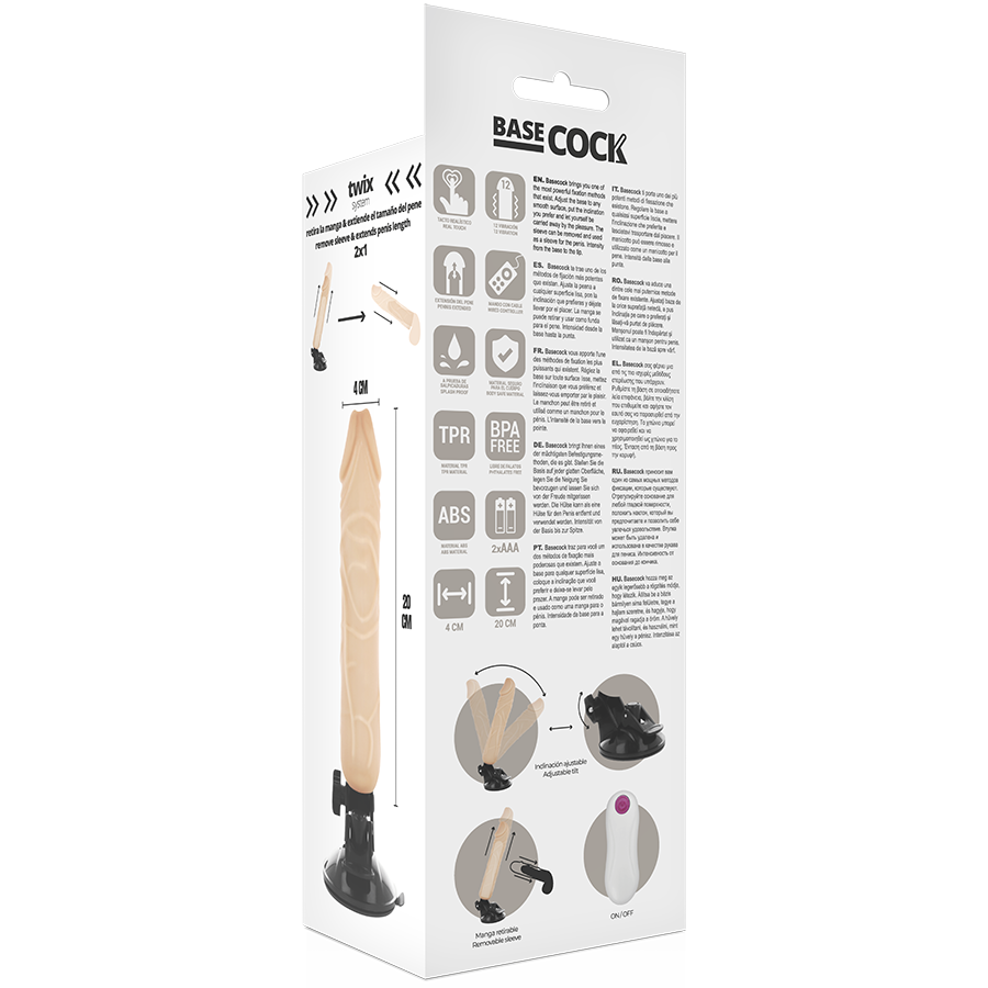 BASECOCK - VIBRADOR REALÍSTICO CONTROL REMOTO NATURAL 20 CM -O- 4 CM