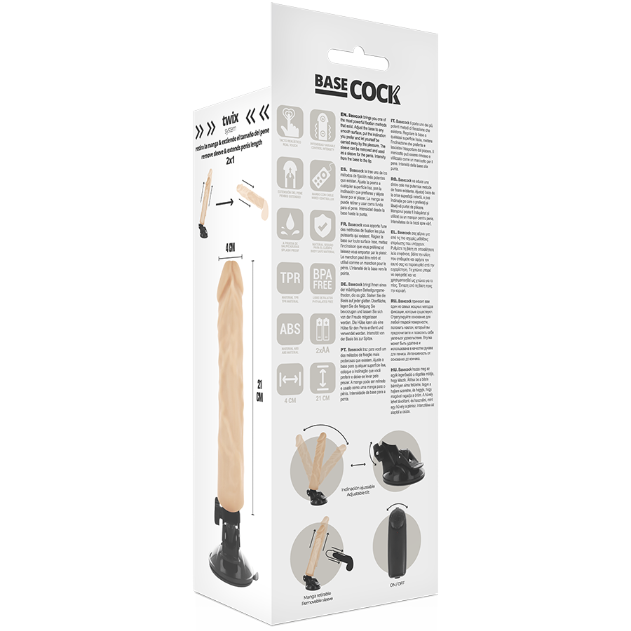 BASECOCK - VIBRADOR REALÍSTICO CONTROL REMOTO NATURAL 21 CM -O- 4 CM