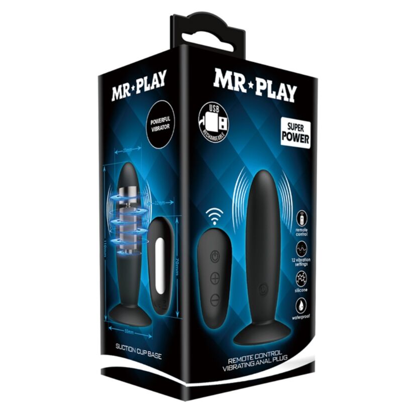 MR PLAY - PLUG ANAL CON VIBRACIÓN NEGRO CONTROL REMOTO
