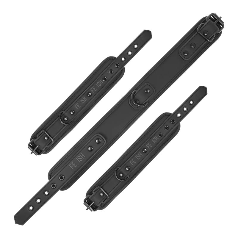 FETISH SUBMISSIVE - COLLAR Y ESPOSAS CUERO VEGANO CON FORRO DE NEOPRENO